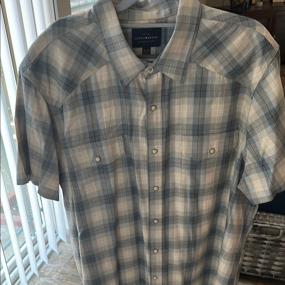 Lucky Brand Blue and White Casual Button Down Shirt